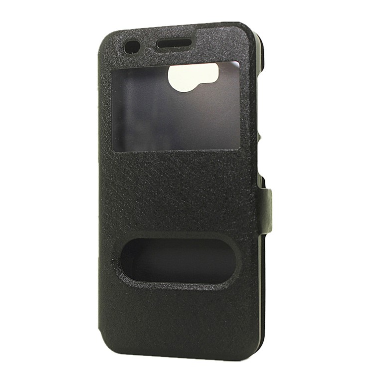 Silk Texture Dual View Window Leather Case for Huawei Y3 II / Y3II - Black-2