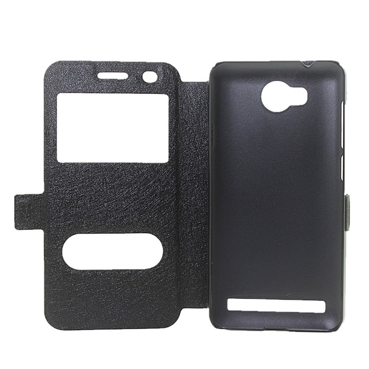 Silk Texture Dual View Window Leather Case for Huawei Y3 II / Y3II - Black-4