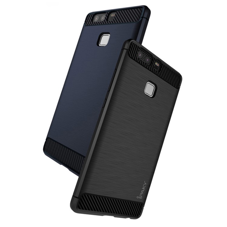 IPAKY gebürstet TPU Rückenschale für huawei P9 mit Kohlefaser verziert - grau-3