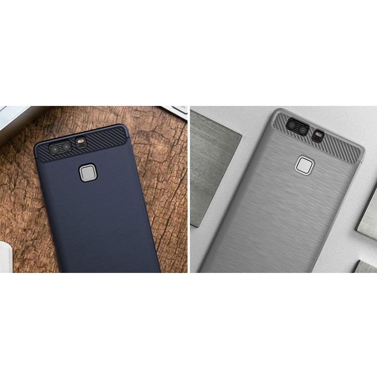 IPAKY gebürstet TPU Rückenschale für huawei P9 mit Kohlefaser verziert - grau-4