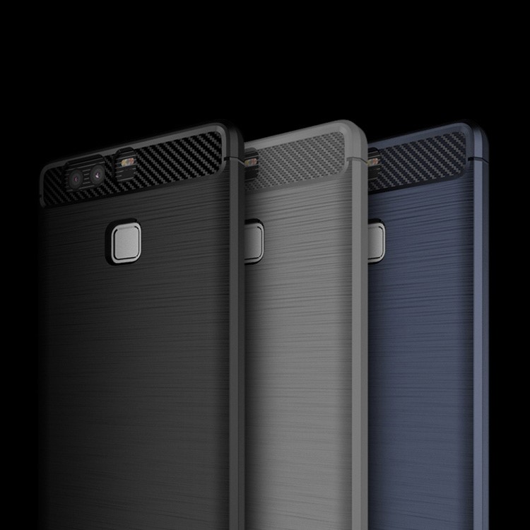 IPAKY gebürstet TPU Rückenschale für huawei P9 mit Kohlefaser verziert - grau-5