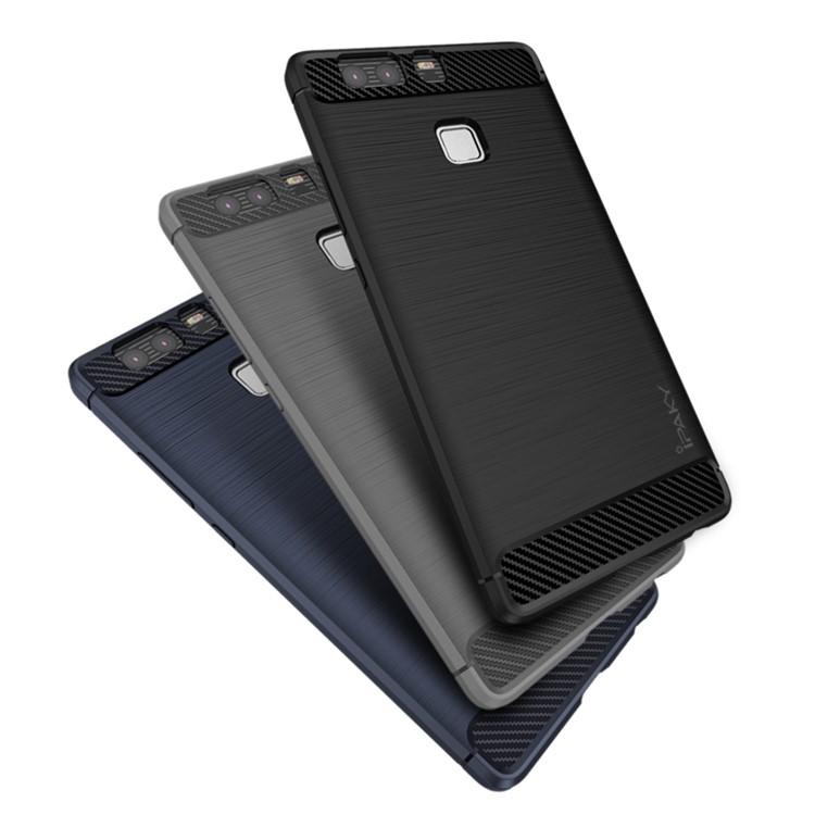 IPAKY gebürstet TPU Rückenschale für huawei P9 mit Kohlefaser verziert - grau-6