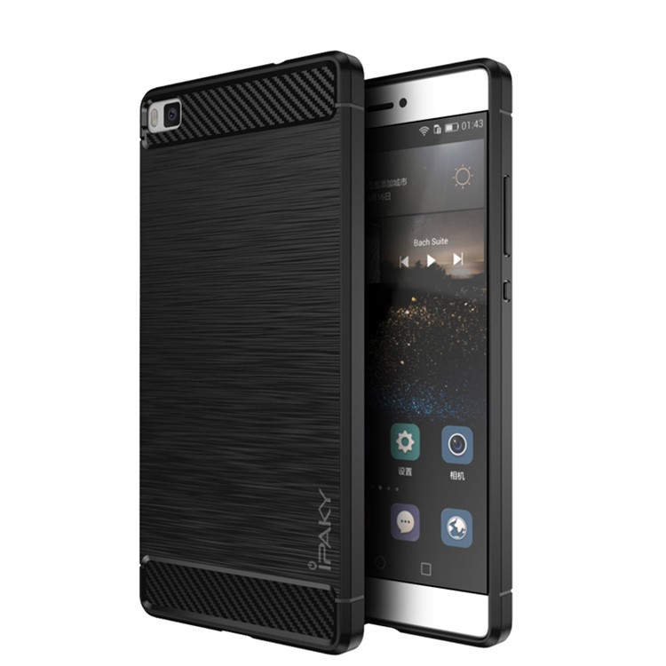 IPAKY Brushed TPU Phone Case for Huawei Ascend P8 - Black-1
