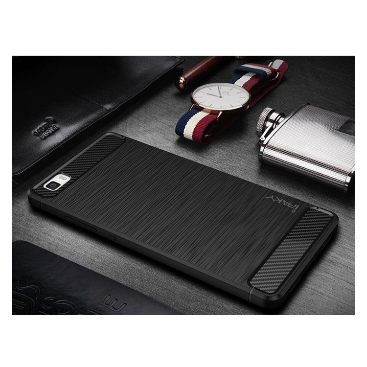 IPAKY Brushed TPU Case for Huawei Ascend P8 Lite with Carbon Fiber Decorated - Black-1