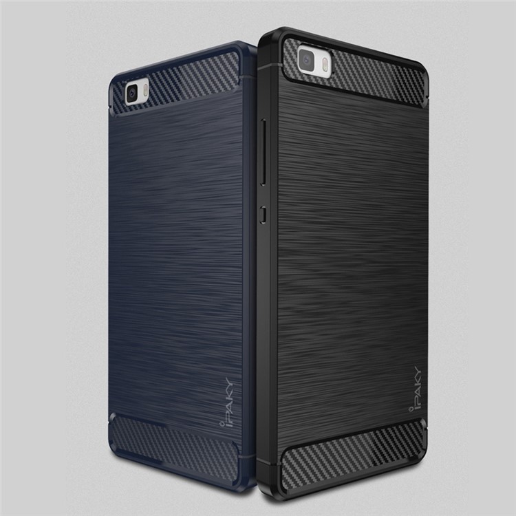 IPAKY Brushed TPU Case for Huawei Ascend P8 Lite with Carbon Fiber Decorated - Black-2
