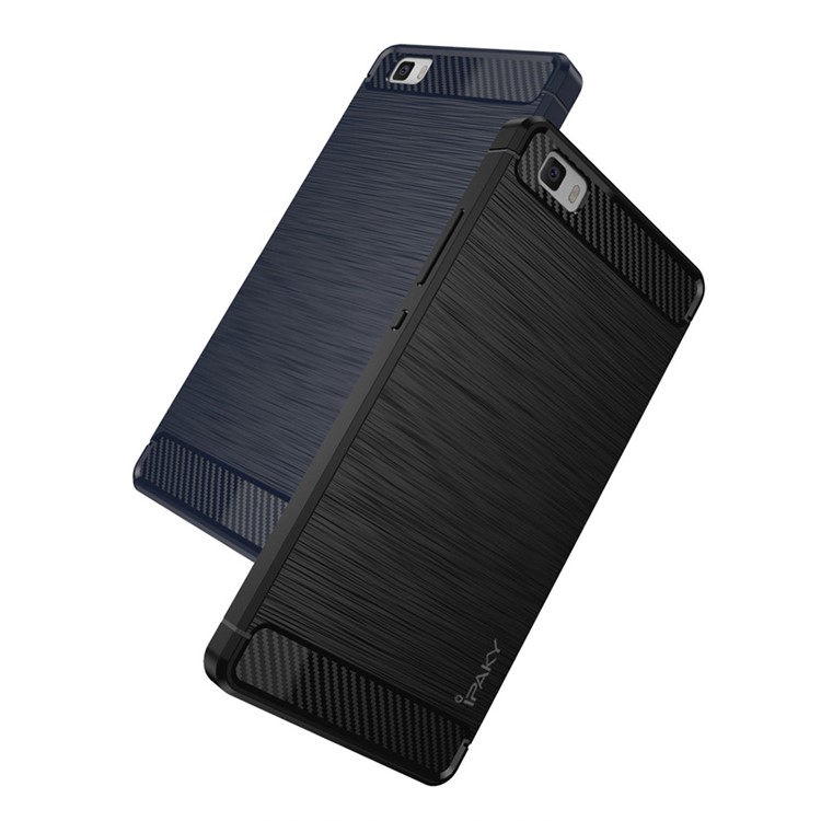 IPAKY Brushed TPU Case for Huawei Ascend P8 Lite with Carbon Fiber Decorated - Black-3