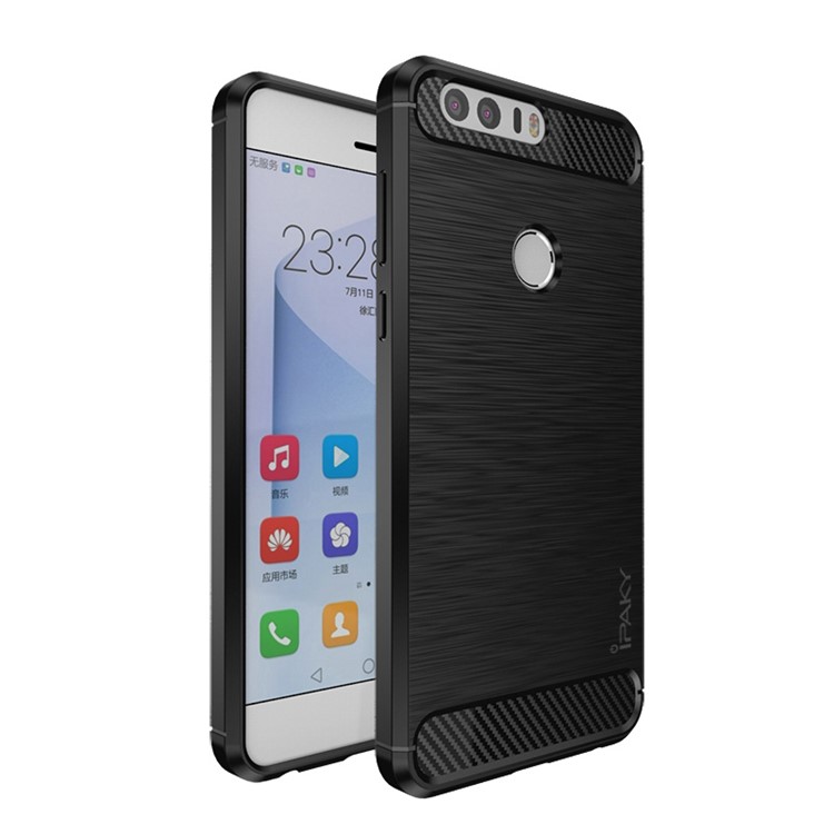 IPAKY for Huawei Honor 8 Brushed TPU Phone Cover - Black-2