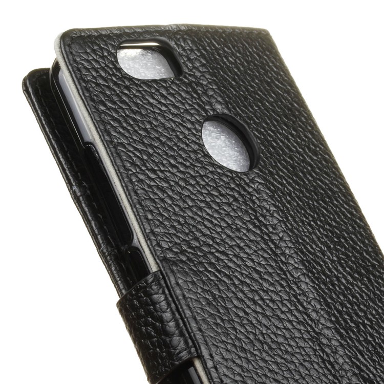 Litchi Genuine Leather Wallet Stand Case for Huawei nova - Black-3