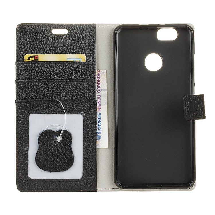 Litchi Genuine Leather Wallet Stand Case for Huawei nova - Black-4