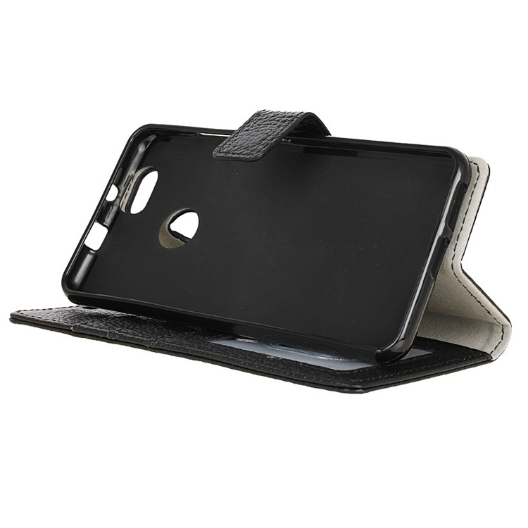Litchi Genuine Leather Wallet Stand Case for Huawei nova - Black-5