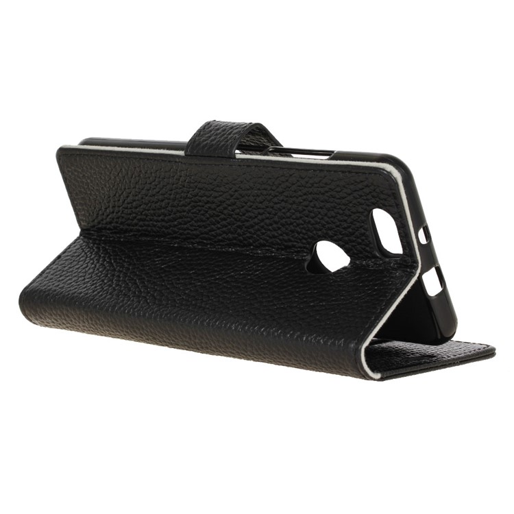 Litchi Genuine Leather Wallet Stand Case for Huawei nova - Black-6