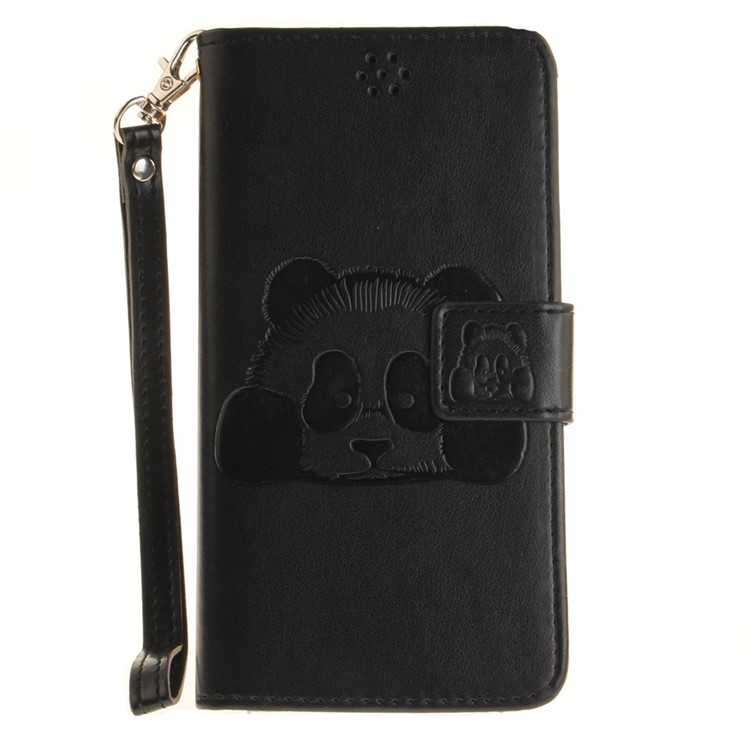 Imprint Panda Wallet Leather Stand Case with Lanyard for Huawei Honor 5C / GT3 - Black-2