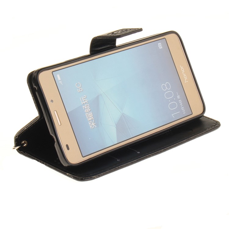 Imprint Panda Wallet Leather Stand Case with Lanyard for Huawei Honor 5C / GT3 - Black-6