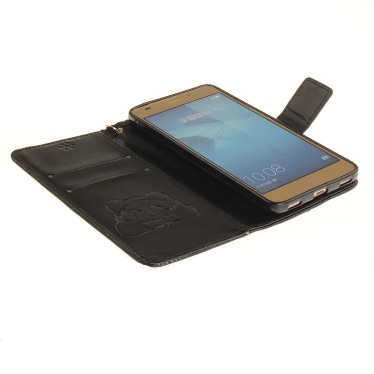 Imprint Panda Wallet Leather Stand Case with Lanyard for Huawei Honor 5C / GT3 - Black-8