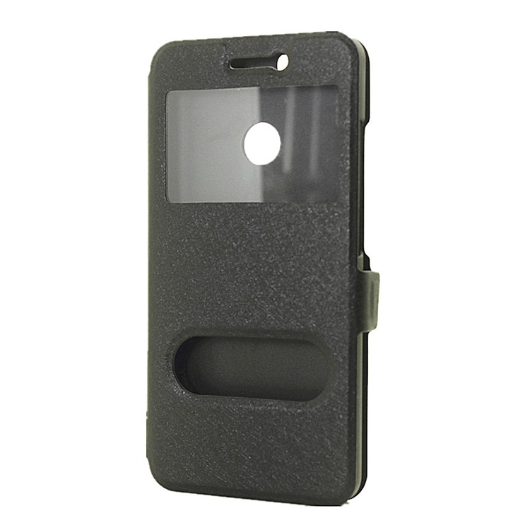 Silk Texture Dual View Window Leather Stand Case for Huawei nova - Black-2