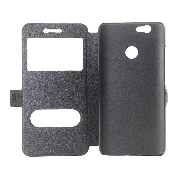 Silk Texture Dual View Window Leather Stand Case for Huawei nova - Black-4