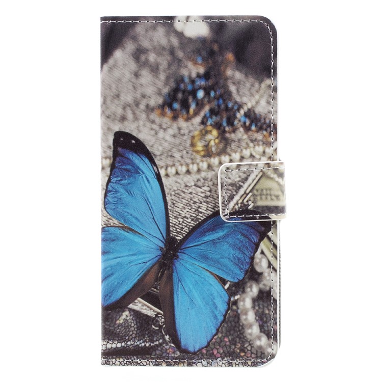 Estojo em couro com entalhes de cartão para Huawei nova - azul borboleta-5