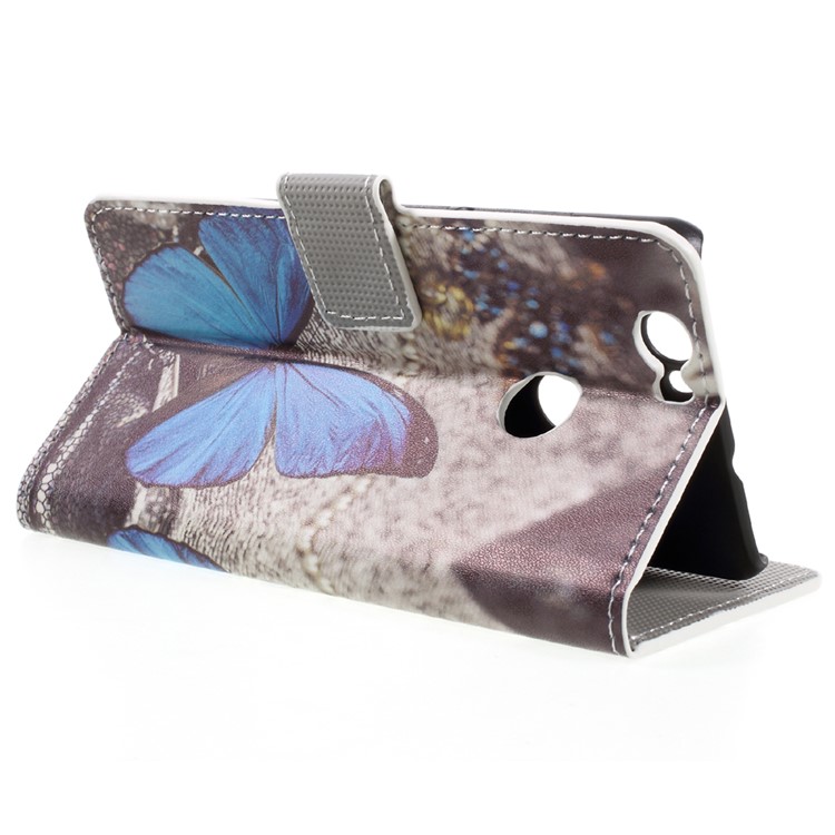 Estojo em couro com entalhes de cartão para Huawei nova - azul borboleta-9