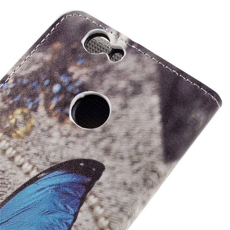 Estojo em couro com entalhes de cartão para Huawei nova - azul borboleta-17