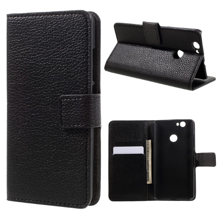 Litchi Texture Stand Leather Wallet Case for Huawei nova - Black-1