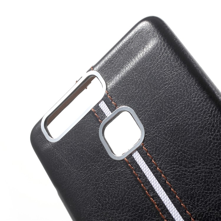 HOCAR Ultra Thin PU Leather Coated PC Back Case for Huawei P9 - Black-4