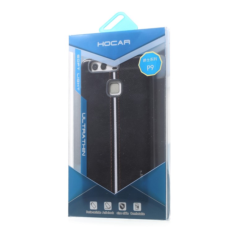 HOCAR Ultra Thin PU Leather Coated PC Back Case for Huawei P9 - Black-6