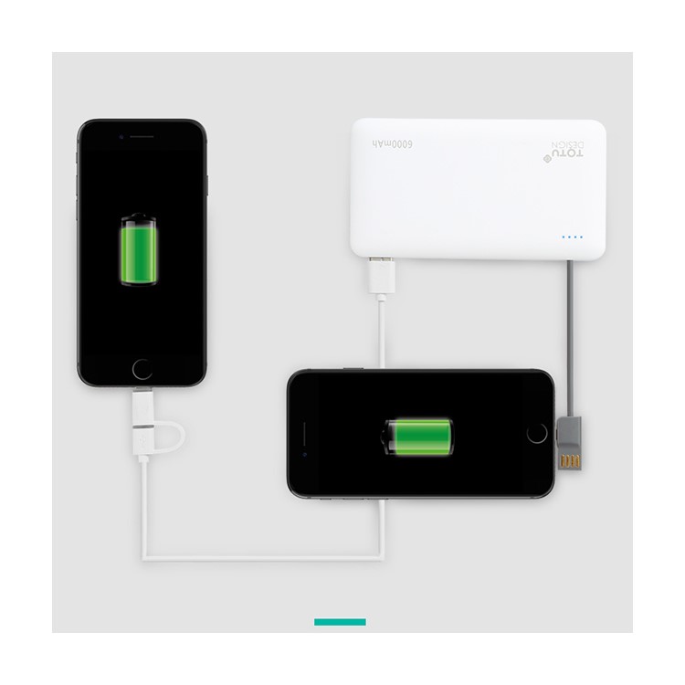 TOTU 6000mAh Dual USB Power Bank Built-in Micro USB + USB Cable for Samsung Huawei etc - White-10