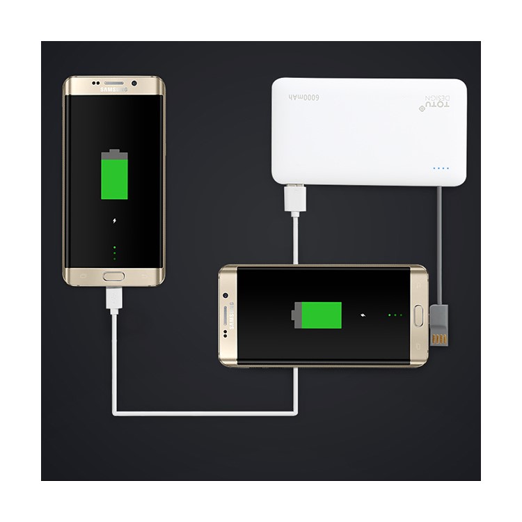 TOTU 6000mAh Dual USB Power Bank Built-in Micro USB + USB Cable for Samsung Huawei etc - White-11