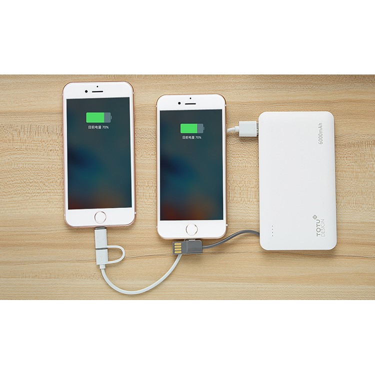 TOTU 6000mAh Dual USB Power Bank Built-in Micro USB + USB Cable for Samsung Huawei etc - White-17