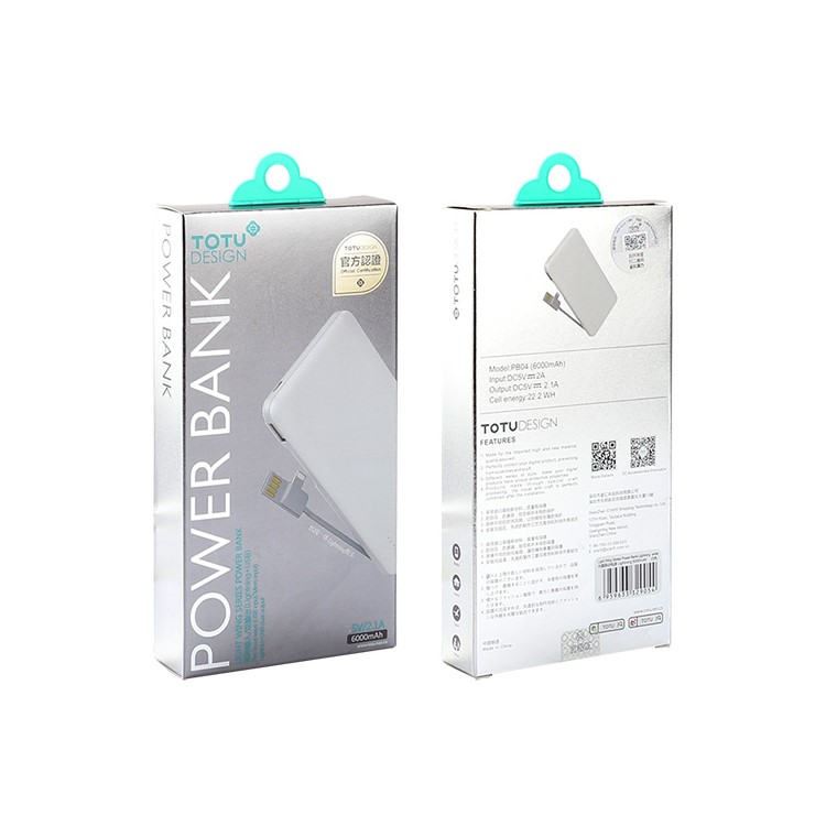 TOTU 6000mAh Dual USB Power Bank Built-in Micro USB + USB Cable for Samsung Huawei etc - White-19