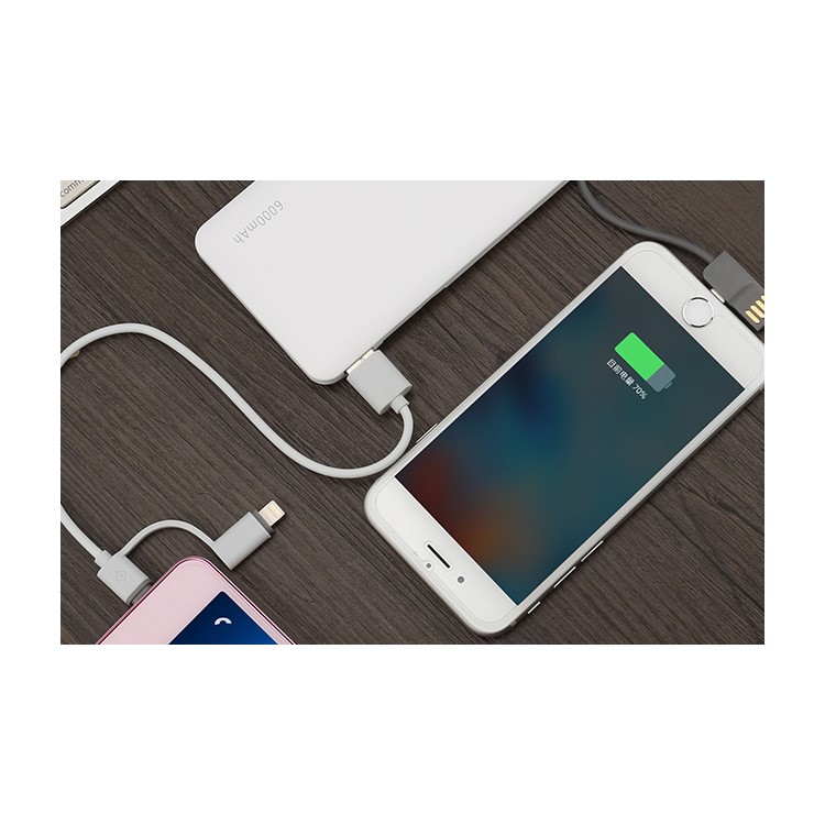 TOTU 6000mAh Dual USB Power Bank Built-in Micro USB + USB Cable for Samsung Huawei etc - White-4