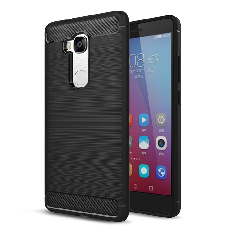 Carbon Fiber Brushed TPU Back Case for Huawei Honor 5X / Honor Play 5X - Black-1