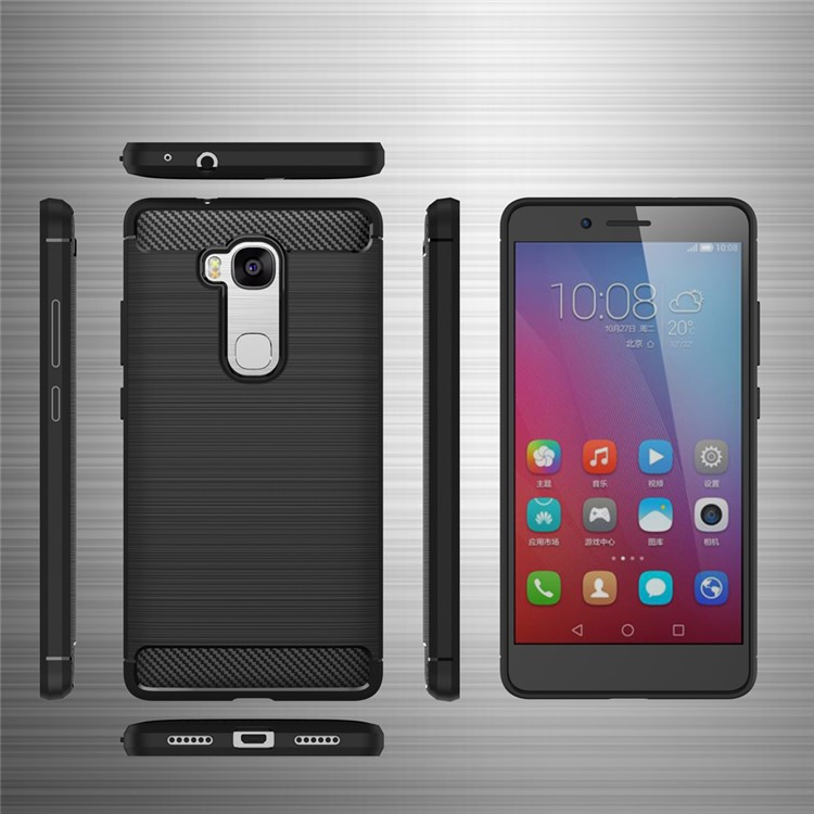 Carbon Fiber Brushed TPU Back Case for Huawei Honor 5X / Honor Play 5X - Black-6