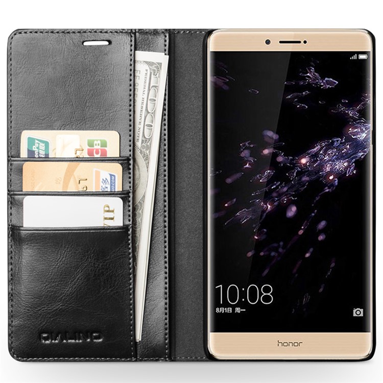 QIALINO Crazy Horse Genuine Leather Wallet Stand Case for Huawei Honor Note 8 - Black-2