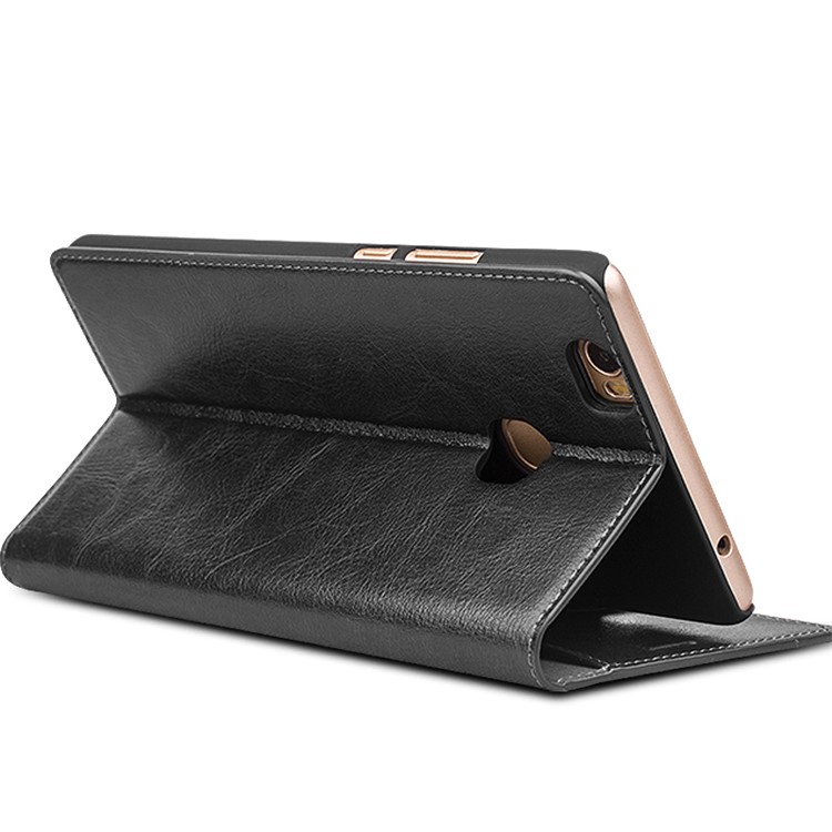 QIALINO Crazy Horse Genuine Leather Wallet Stand Case for Huawei Honor Note 8 - Black-5