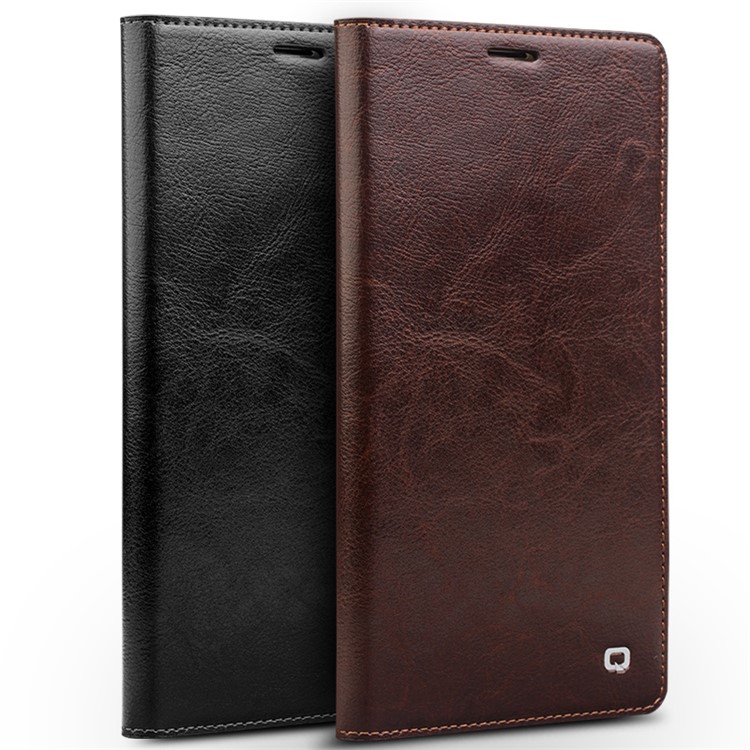 QIALINO Crazy Horse Genuine Leather Wallet Stand Case for Huawei Honor Note 8 - Black-6