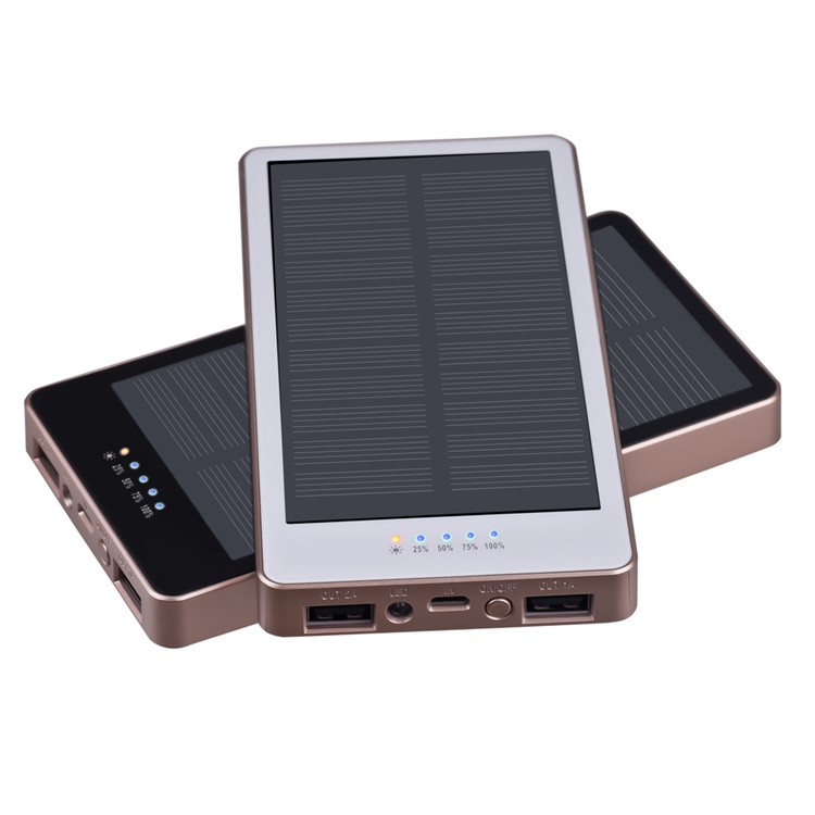 12000mAh Dual USB Ports Monocrystalline Silicon Solar Power Bank with LED Light - Black-10