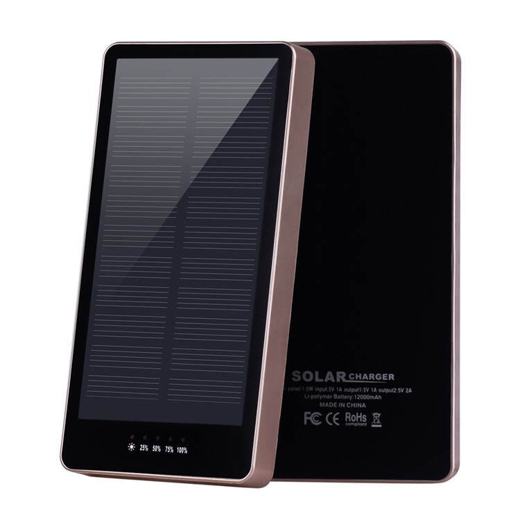 12000mAh Dual USB Ports Monocrystalline Silicon Solar Power Bank with LED Light - Black-3