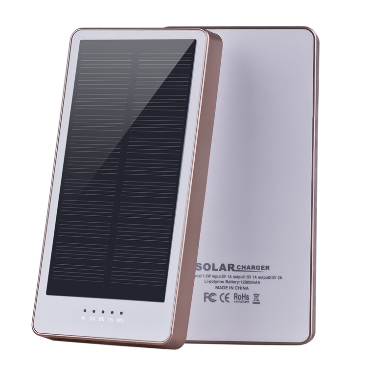 12000mAh Dual USB Ports Monocrystalline Silicon Solar Power Bank with LED Light - Black-4