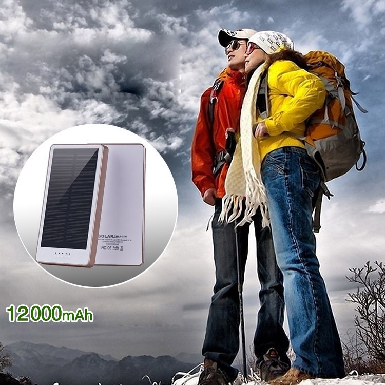 12000mAh Dual USB Ports Monocrystalline Silicon Solar Power Bank with LED Light - Black-9