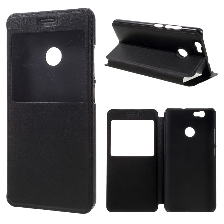 Window View Leather Stand Case Cover for Huawei Nova - Black-1
