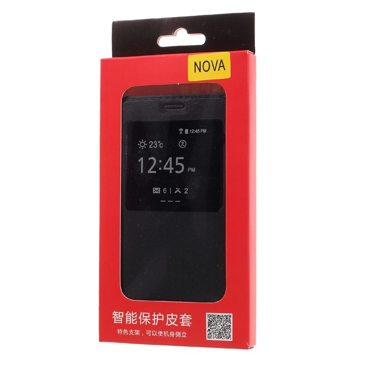 Window View Leather Stand Case Cover for Huawei Nova - Black-9