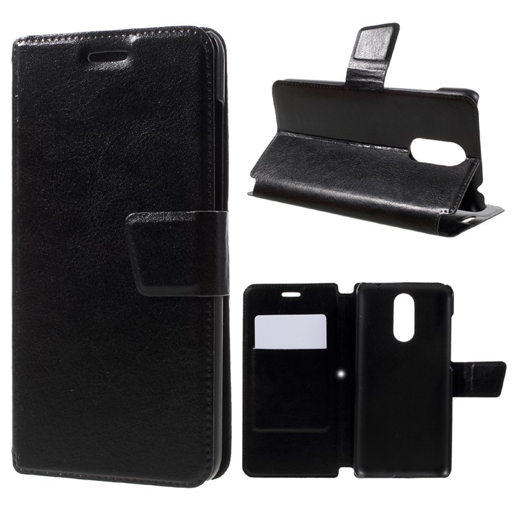 Crazy Horse Texture Leather Phone Case for Huawei Enjoy 6 with Card Slot Built-in Metal Sheet - Black-1
