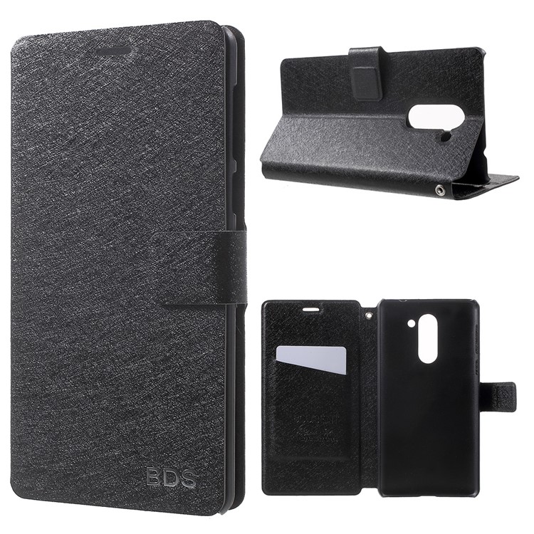 Silk Grain Leather Card Holder Case for Huawei Enjoy 6 - Black-1