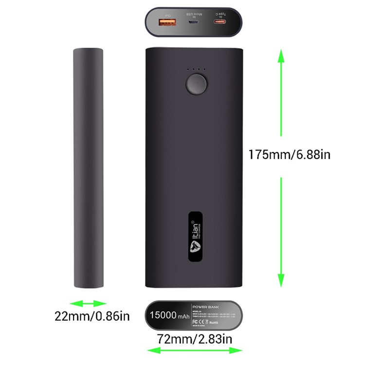ITIAN A3 15000mAh Quick Charge 3.0 Power Bank with QC3.0 Type C/Micro USB Input-4