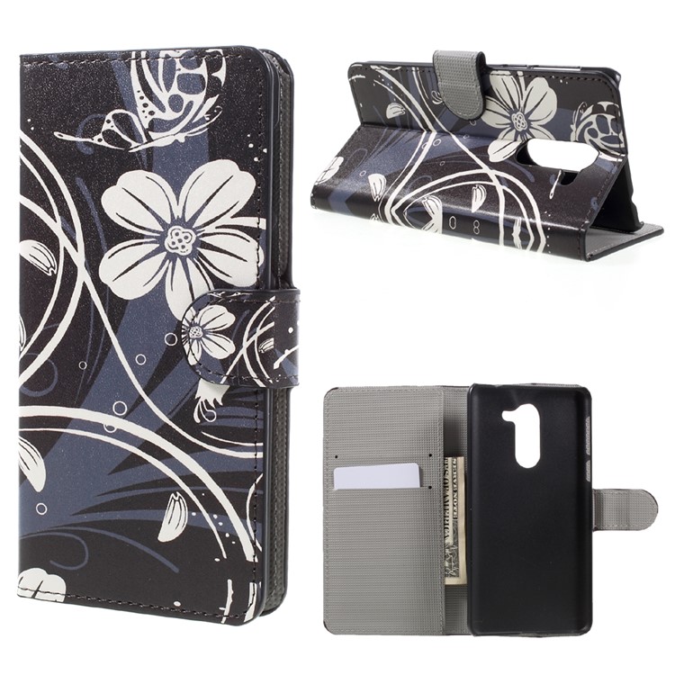Patterned PU Leather Wallet Stand Case for Huawei Honor 6x (2016) - Flower and Butterfly-1