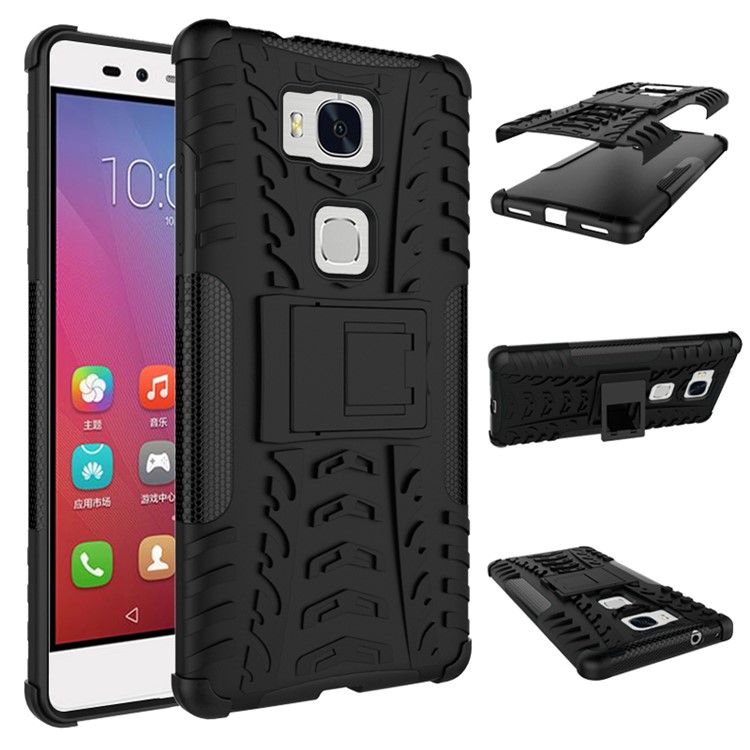 Tire Pattern Hybrid PC + TPU Kickstand Case for Huawei Honor 5X / Play 5X - Black-1