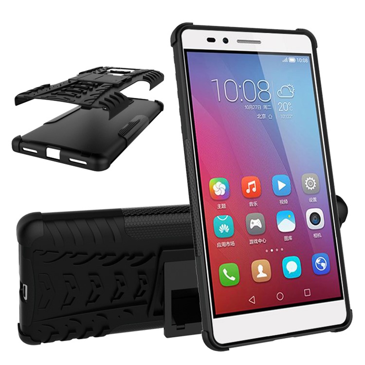 Tire Pattern Hybrid PC + TPU Kickstand Case for Huawei Honor 5X / Play 5X - Black-2