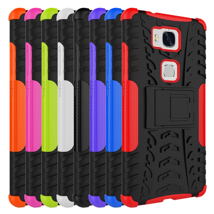 Tire Pattern Hybrid PC + TPU Kickstand Case for Huawei Honor 5X / Play 5X - Black-3