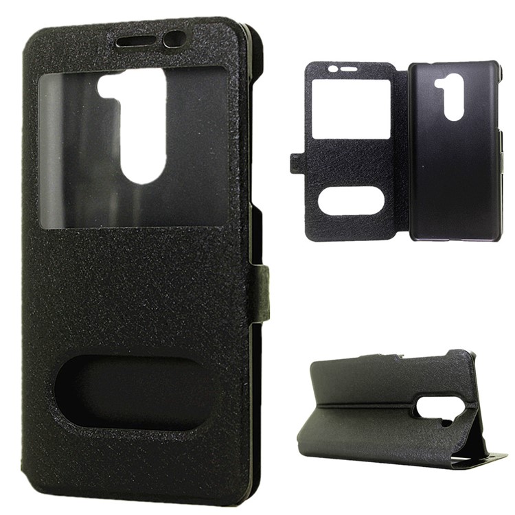 Silk Texture Dual View Window Leather Case for Huawei Honor 6x (2016) - Black-1